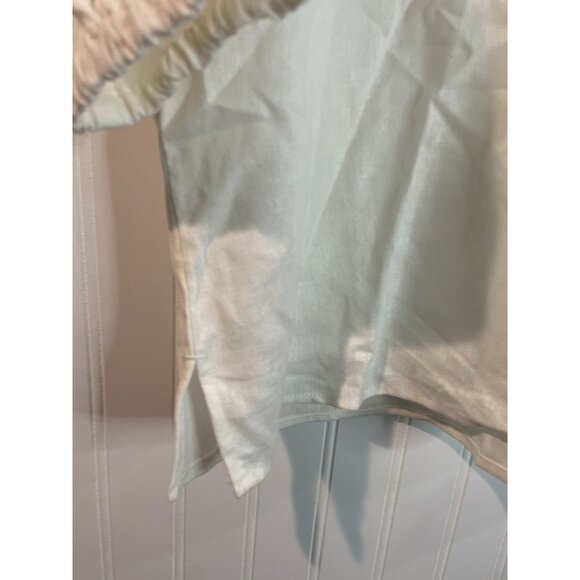 Nine West White Linen Blend Peasant Blouse With Elastic Cuffs & Tie Neck Size L - Picture 5 of 13